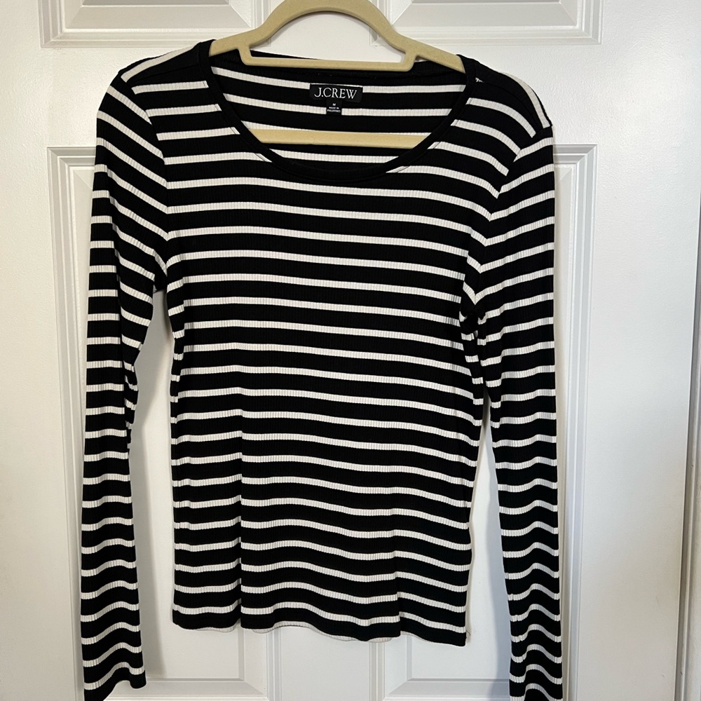 J. Crew Classic Black and White Striped Long Sleeve Top